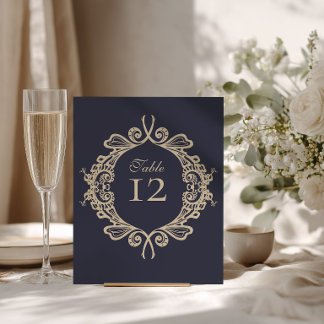 Panneau de numéro de table de mariage baroque bleu