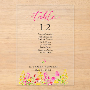 Panneau de numéro de table de mariage écriture ros