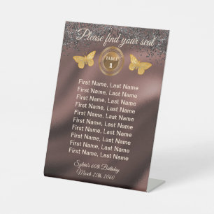 Panneau de numéro de table Paillettes & Papillon N