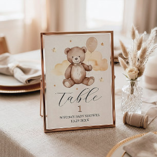 Panneau de numéro de table pour Baby Shower Ours à