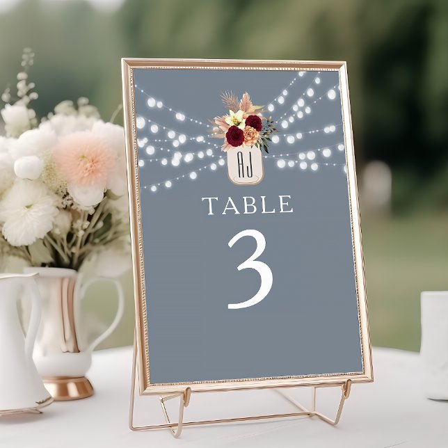 Panneau de numéro de table rustique bleu poussiére (Créateur téléchargé)