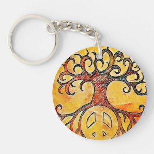 Panneau de paix et Porte - clé acrylique d'arbre