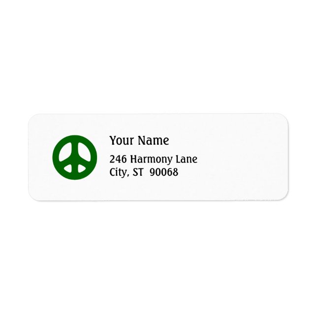Panneau de Paix Vert Étiquette de retour personnal (Devant)