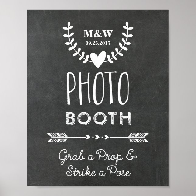 Panneau de Photobooth de Mariage Tableau Noir Cœur (Devant)