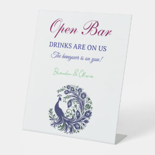 Panneau de pied de mariage Paon Bleu Royal Bar Ouv