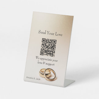 Panneau de piédestal QR de mariage – Anneaux dorés