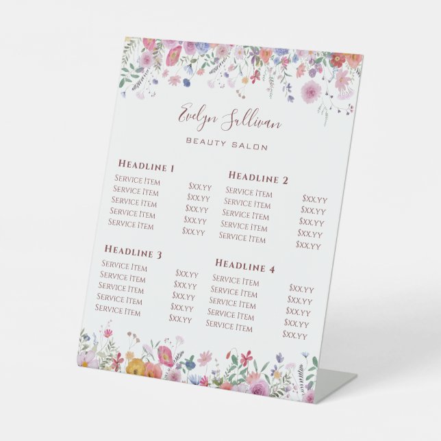 Panneau de piédestal tarif Fleur sauvage frais (Recto)