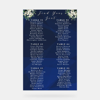 Panneau de plan de table de mariage à fleurs bleu