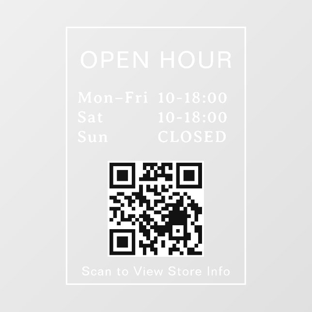 Panneau de porte à code QR heures d'ouverture text (Feuille)