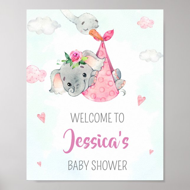 Panneau de réception cigogne poster éléphant fille (Devant)