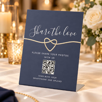 Panneau de socle de code QR de mariage bleu marine
