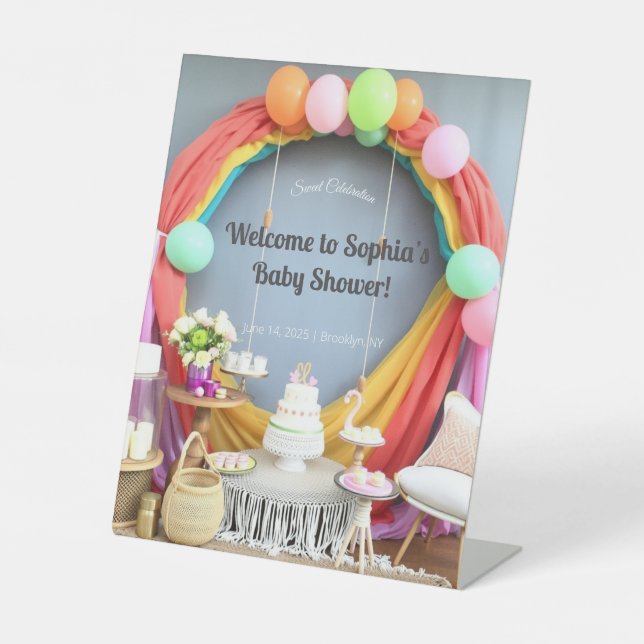 Panneau de socle élégant pour Baby Shower | Floral (Recto)