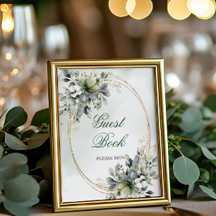Panneau de table de livre d'or à la poussière vert