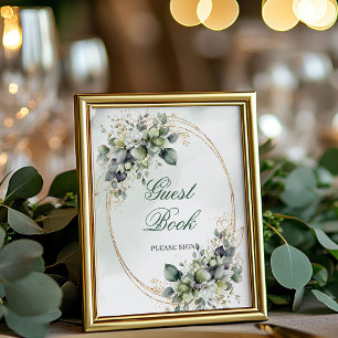 Panneau de table de livre d'or vert et blanc Luxe