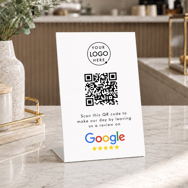 Panneau de table Google Reviews | Socle de code QR (Gain Google reviews & grow your business with this editable call-to-action rating request signage.)
