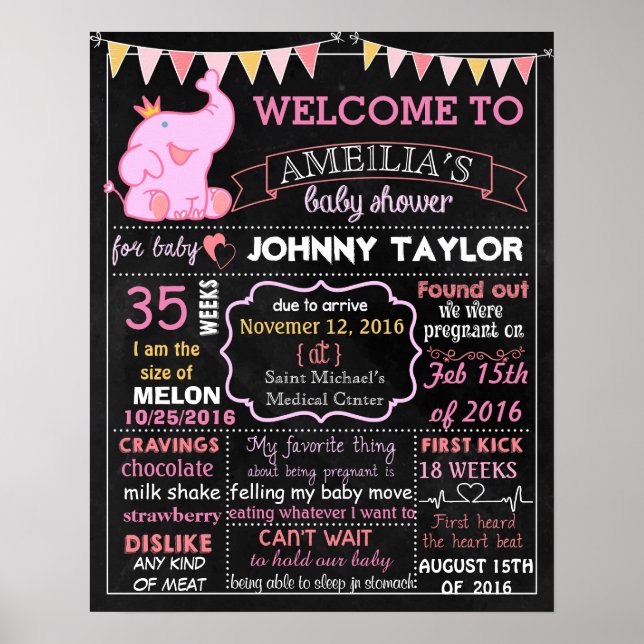 Panneau de tableau de bord Elephant Baby shower Pa (Devant)