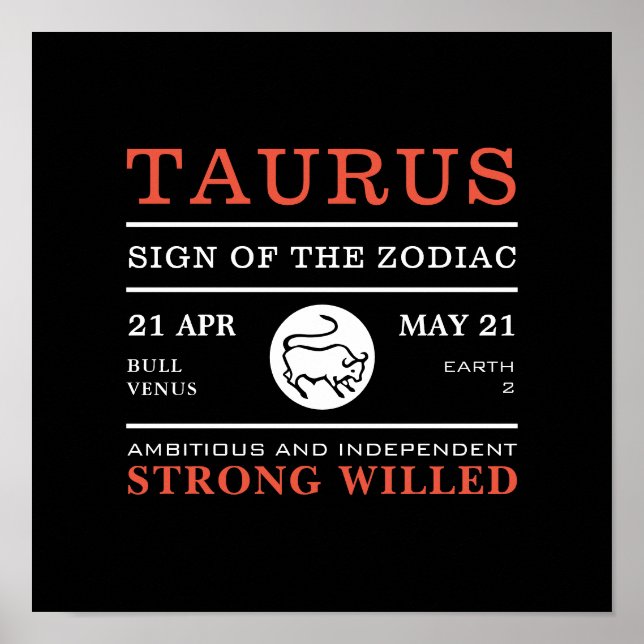 Panneau de Taurus du Zodiaque, Poster astrologique (Devant)