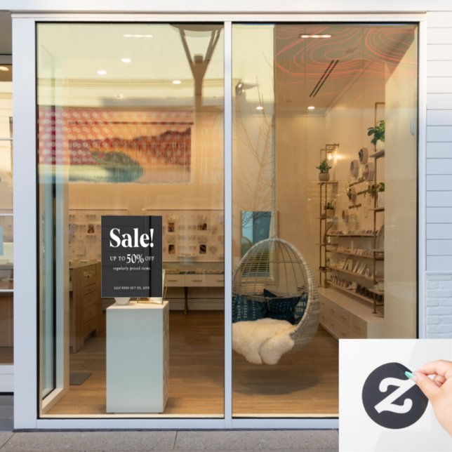 Panneau de vente classique noir et blanc de vente  (Vitrine du magasin)