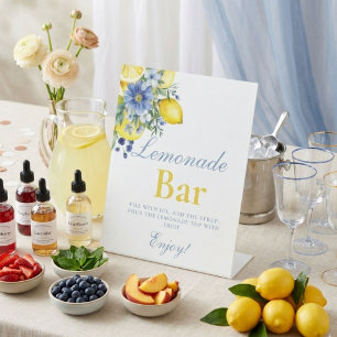 Panneau du bar à limonade florale bleue citron
