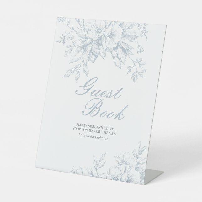 Panneau du livre d'hôtes Floral Blue Toile Mariage (Recto)