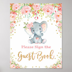 Panneau du livre d'or Baby shower d'éléphant rose 