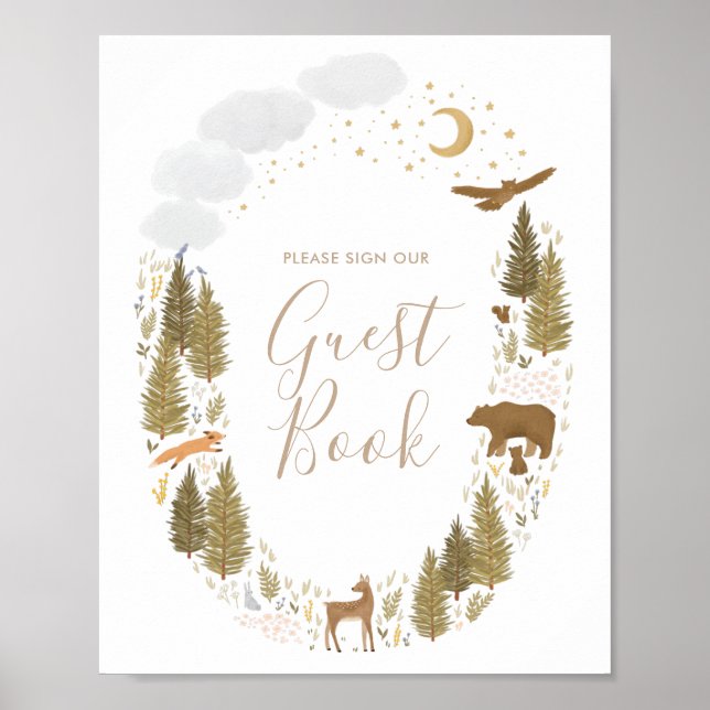 Panneau du livre d'or du Baby shower Woodland (Devant)