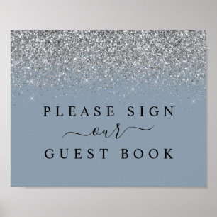 Panneau du livre d'or Dusty Blue & Silver Parties 