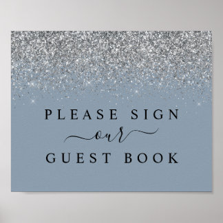 Panneau du livre d'or Dusty Blue & Silver Parties