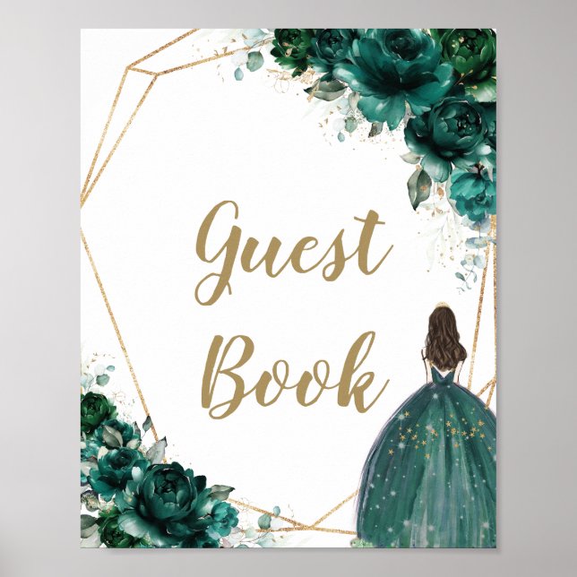 Panneau du livre d'or Emerald Green Floral Quincea (Devant)