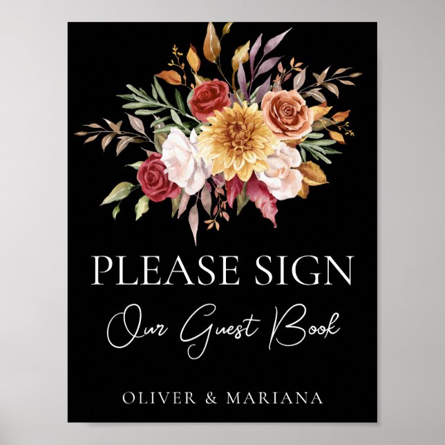 Panneau du livre d'or Floral Black Mariage (Devant)