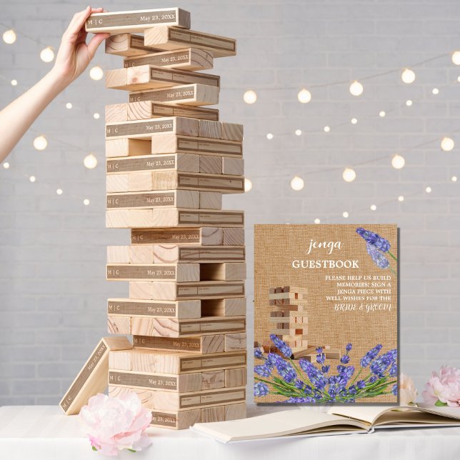 Panneau du livre d'or Floral Rustic Mariage Jenga (Créateur téléchargé)