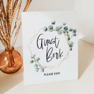 Panneau du livre d'or Green Eucalyptus Gold Frame