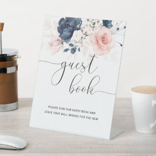 Panneau du livre d'or Marine Blue and Blush Pink M