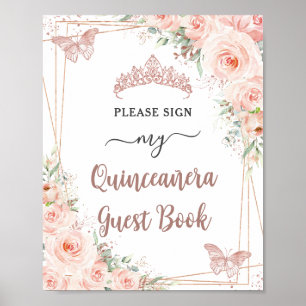 Panneau du livre d'or Quinceanera Blush Floral Ros
