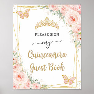 Panneau du livre d'or Quinceanera rose pâle