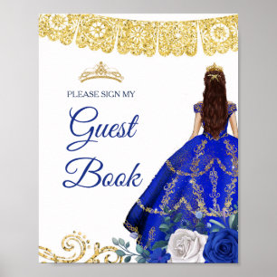 Panneau du livre d'or Royal Blue Floral Quinceañer