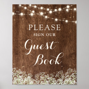 Panneau du livre d'or Rustic Wood Baby's Breath Ma