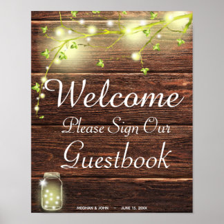 Panneau du livre d'or Rustique Mason String Lights