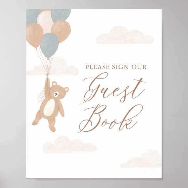Panneau du livre d'or Teddy Bear Boy Baby shower (Devant)