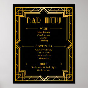 Panneau du menu du bar de mariage   Art déco Gatsb