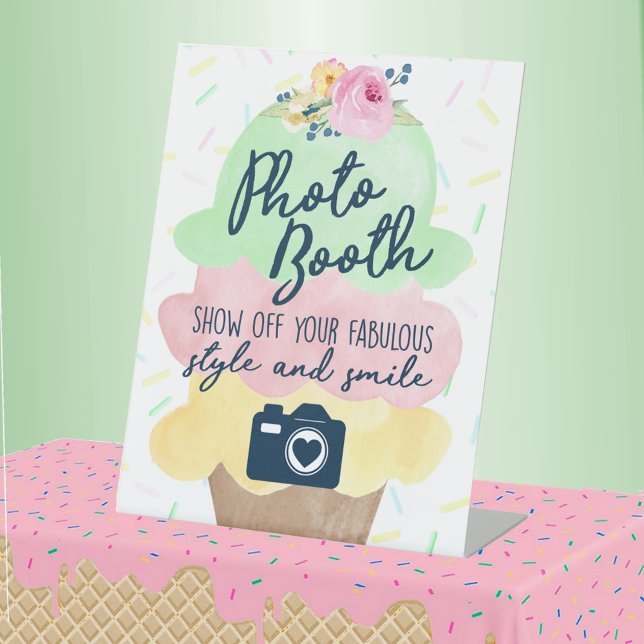 Panneau du piédestal (Photo Booth Watercolor Ice Cream Bridal Shower or Baby Shower Pedestal Table Sign)
