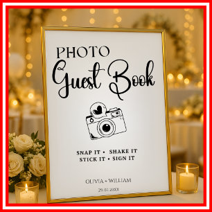 Panneau élégant de livre d'or de mariage avec phot
