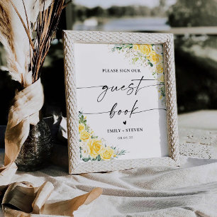 Panneau élégant de livre d'or floral jaune pour in
