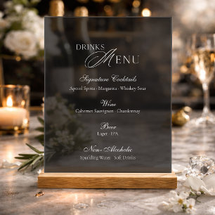 Panneau élégant de menu de boissons de mariage en