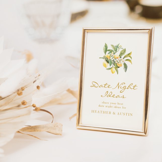 Panneau Fête des mariées de nuit au citron (Watercolor Lemon Floral Date Night Bridal Shower Sign by Painted Paperie
)