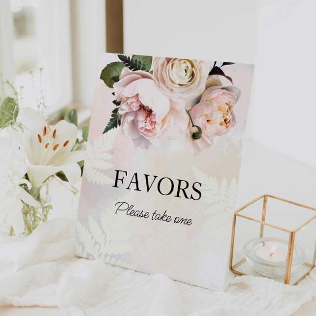 Panneau Fête des mariées Rose Floral Faveurs (Blush Pink Floral Favors Sign)