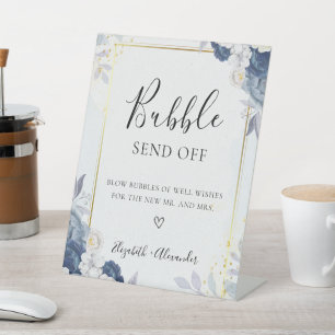 Panneau Mariage bleu Dusty Gold Floral