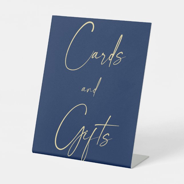 Panneau mariage Bleu et Or Cartes et Cadeaux (Recto)