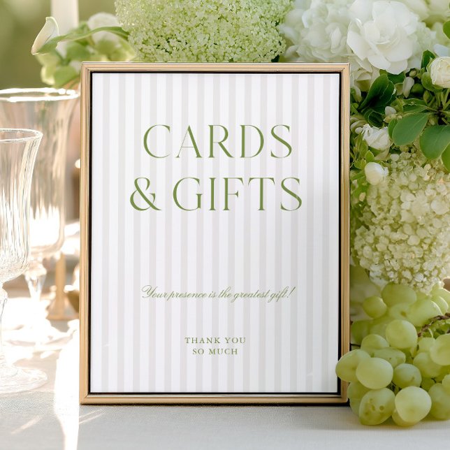 Panneau Mariage élégant Sage Green Cartes & Cadeau (Elegant Sage Green Cards & Gifts Wedding Sign)
