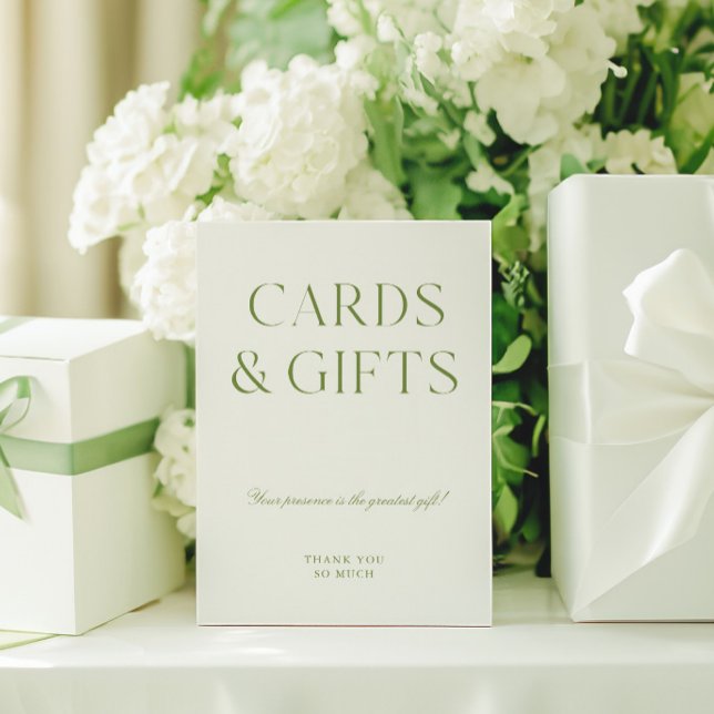 Panneau Mariage élégant Sage Green Cartes & Cadeau (Elegant Sage Green Cards & Gifts Wedding Sign)